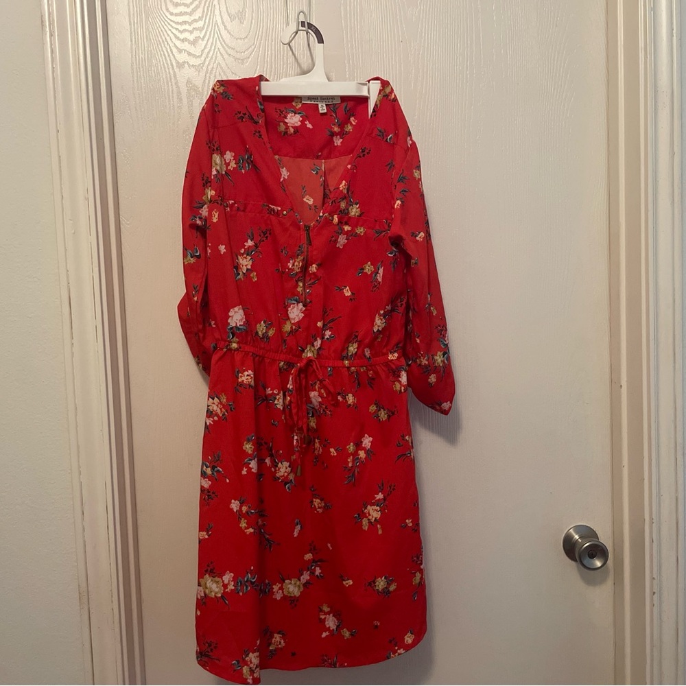 Speed Control Red Floral Long Sleeve Dress